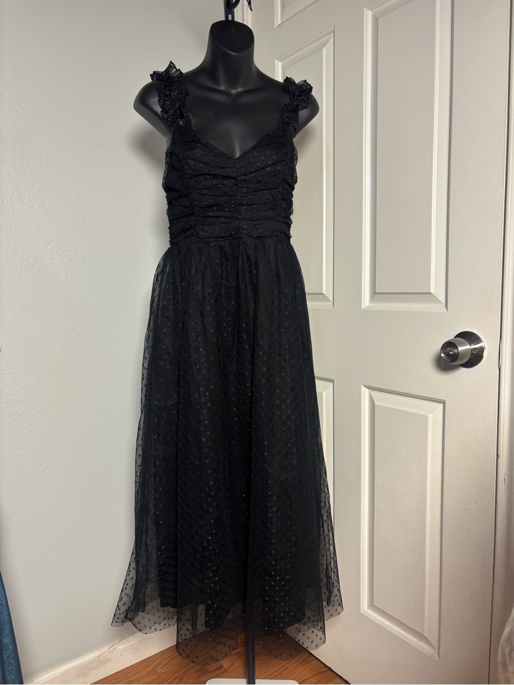 Lulu's Forever celebrated Polka Dot Midi Tulle Dress with Ruffle Straps - Picture 6 of 16